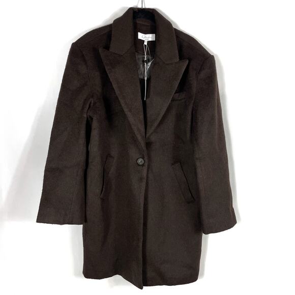 L'Academie Athena Coat Brown Button Front Oversized Collared Fuzzy Sz S - Picture 4 of 12